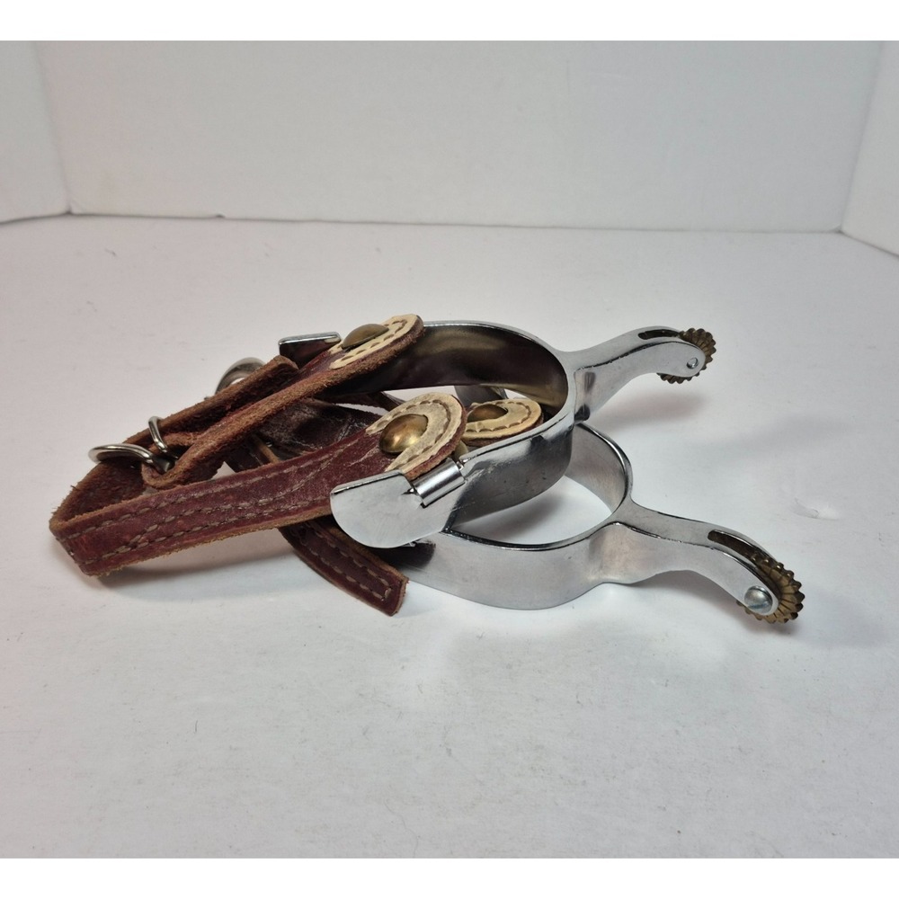 Vintage Western Spurs Made In Korea Leather Metal Brass